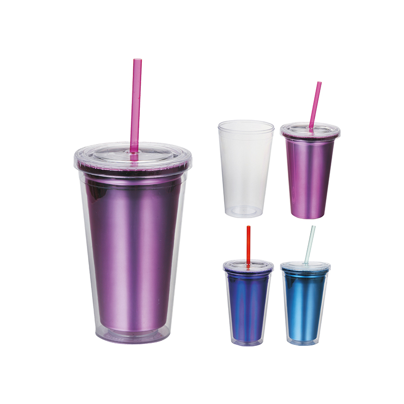Double wall plastic metalic UV coating straw water cup