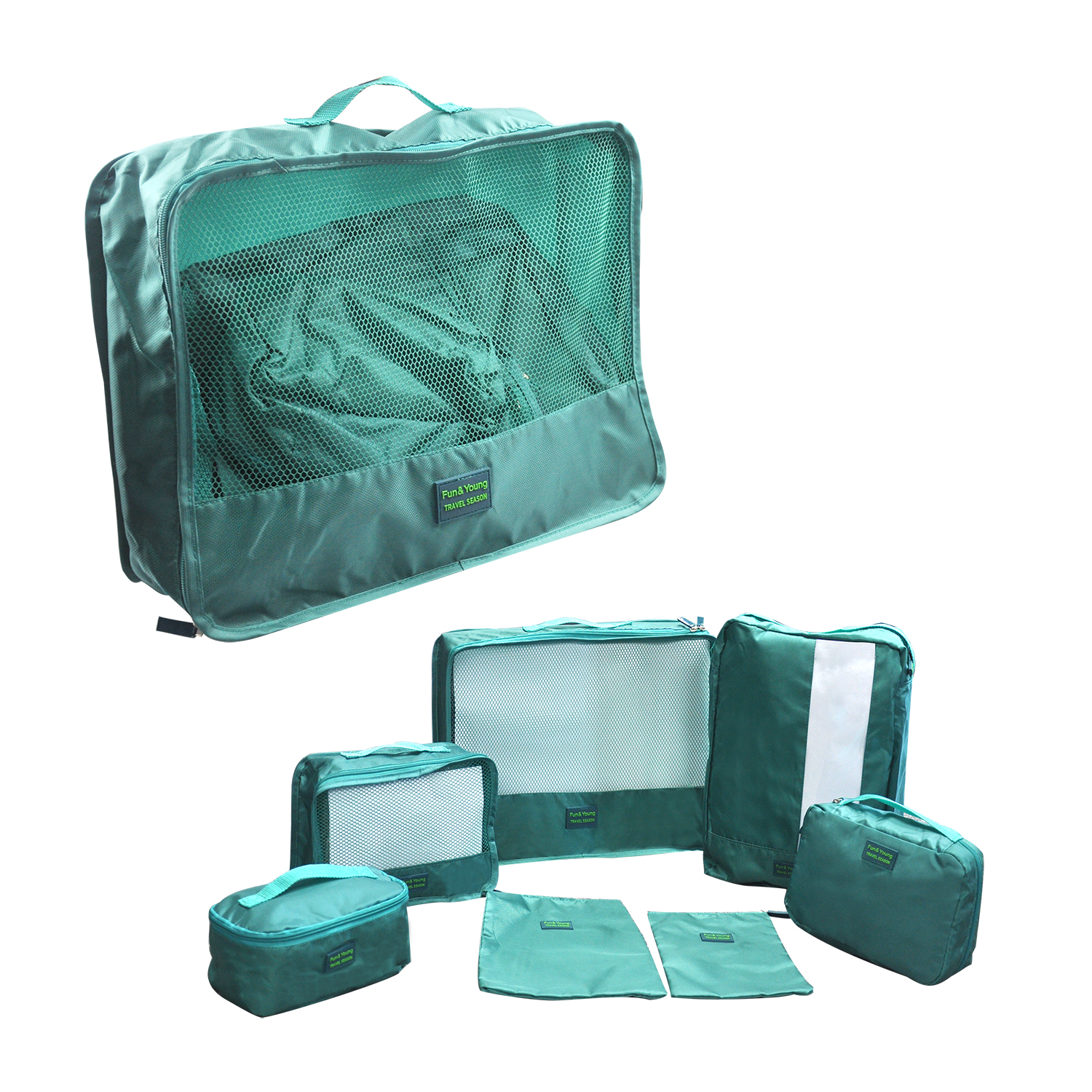 7pcs Durable Travel Foldable Packing Cube Clothes Storage Bag Organizer Mesh Bag Set
