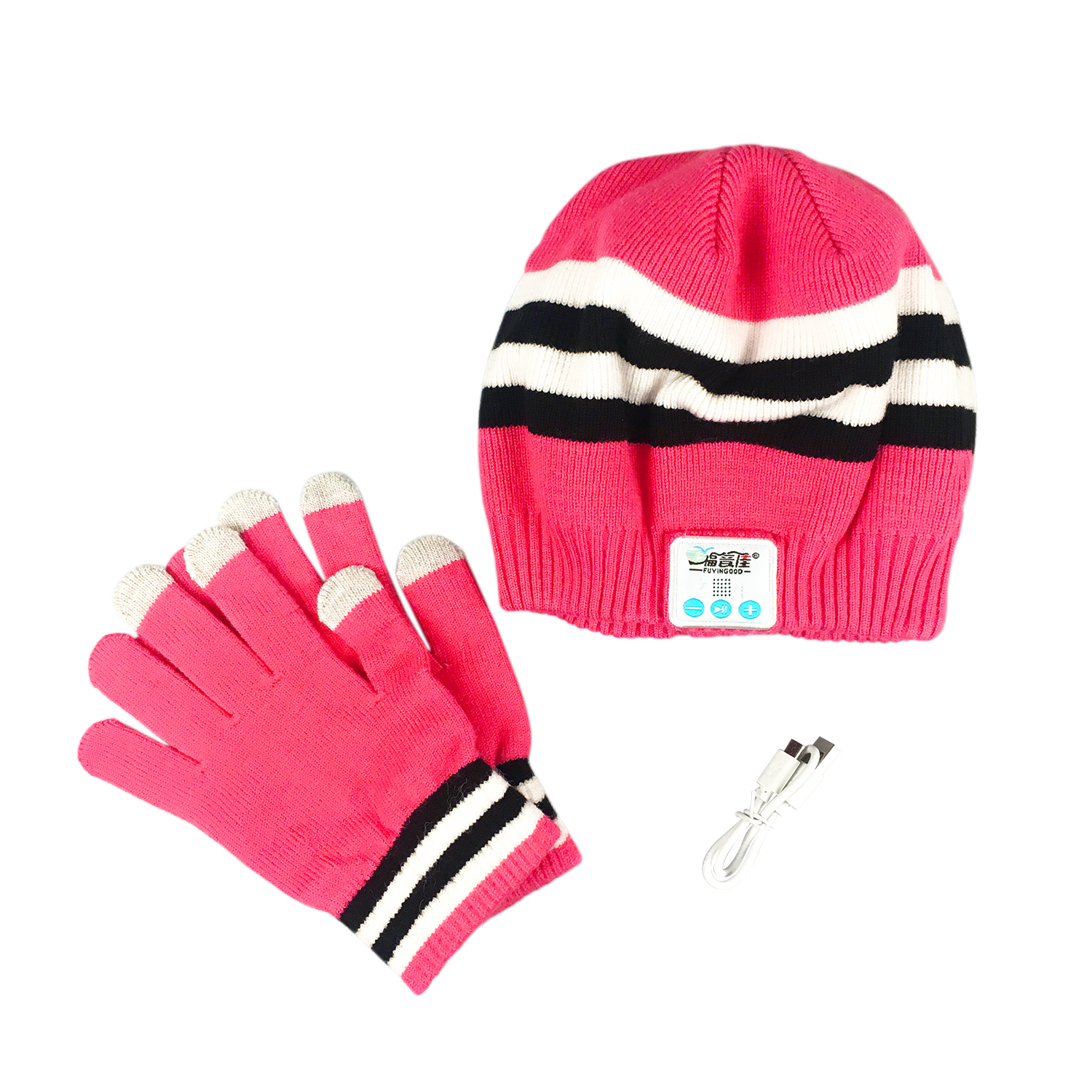 Promotional Gift Woolen Knit Beanie Winter Hat and Gloves Set with Wireless Bluetooth Earphone