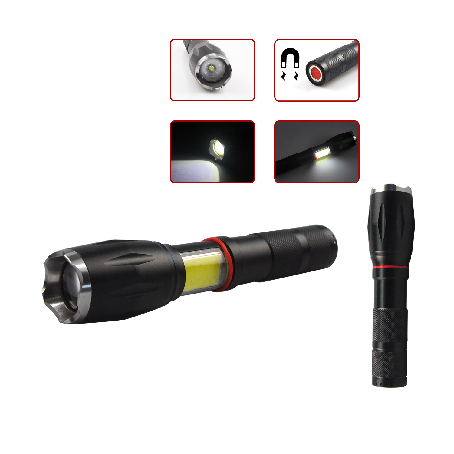 Aluminum flashlight with magnet