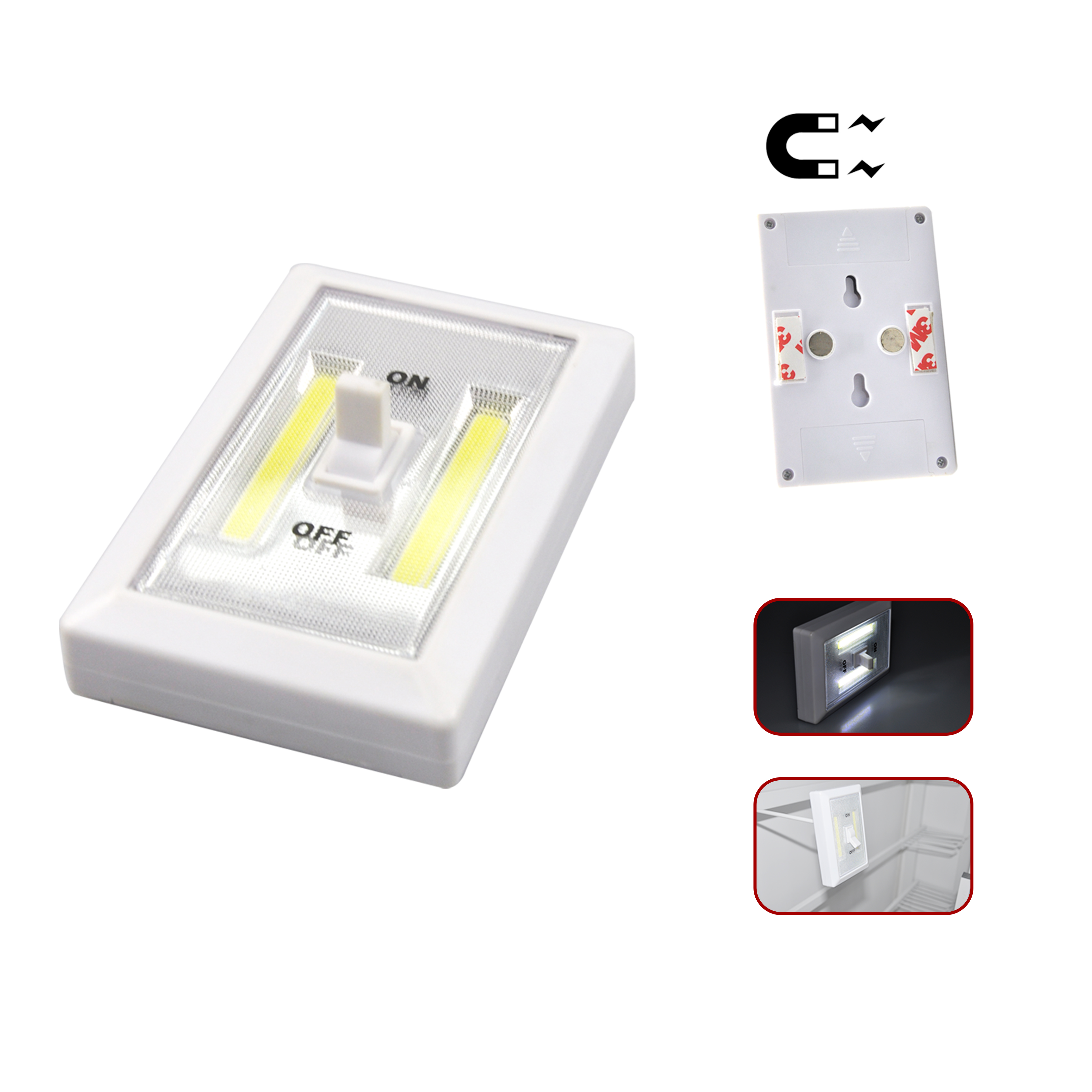 On/off plastic 3watt COB light with 2pcs magnet at back