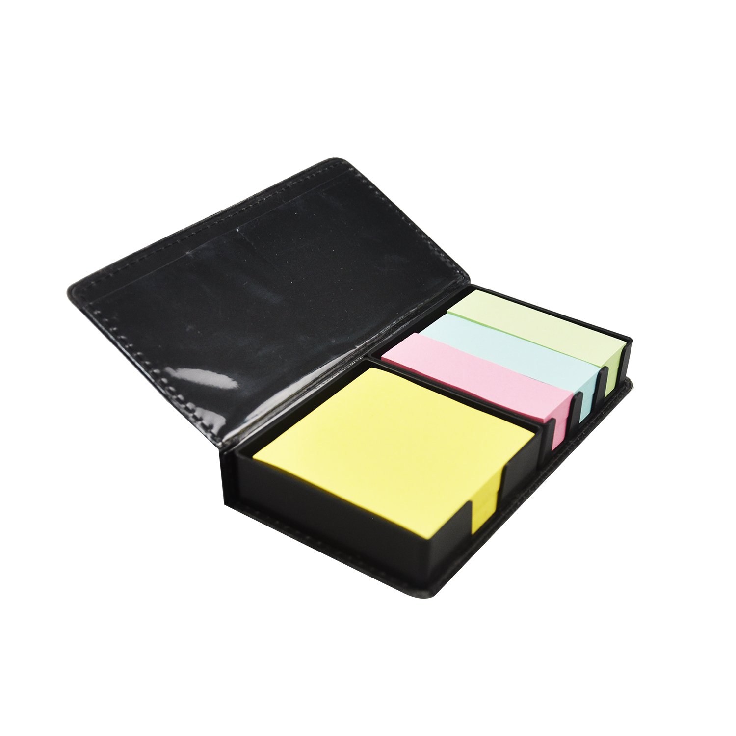 Promotional Resuable Black Leather PU Box Colorful Sticky Notes with Calender